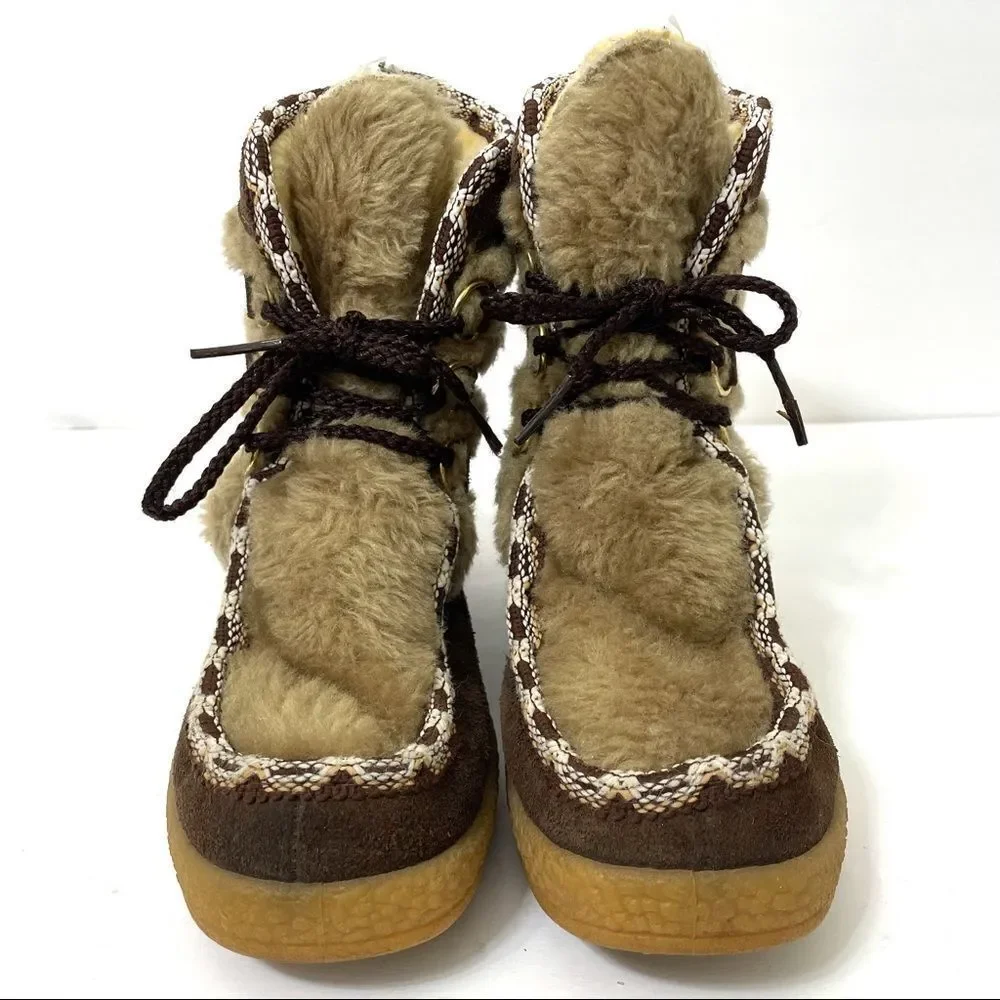Quoddy Brown Suede Faux Fur Wool Lined Lace Up Moccasin Boots